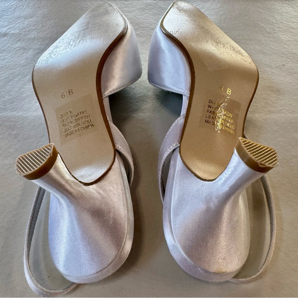 DYEABLES Divine White Satin Slingback Kitten Heels Leather Sole (6.5B) - Picture 8 of 15